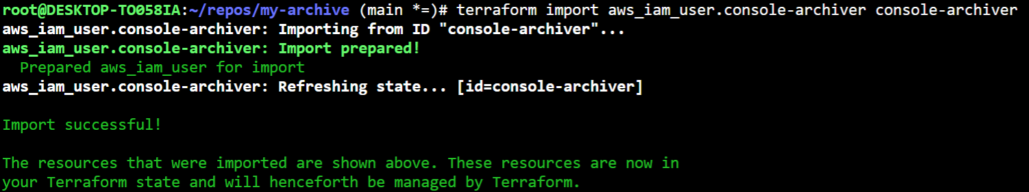 Succesful terraform import