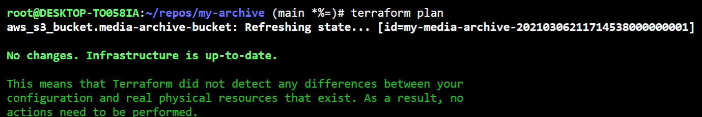 Terraform plan showing no changes